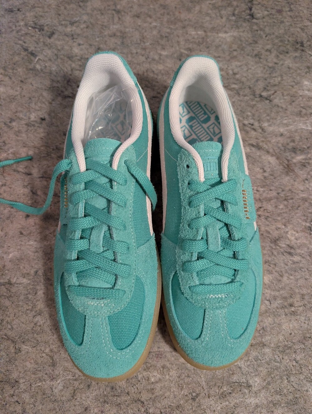 Puma Women's Teal Suede & Mesh Sneakers with White Stripe - Picture 2 of 5